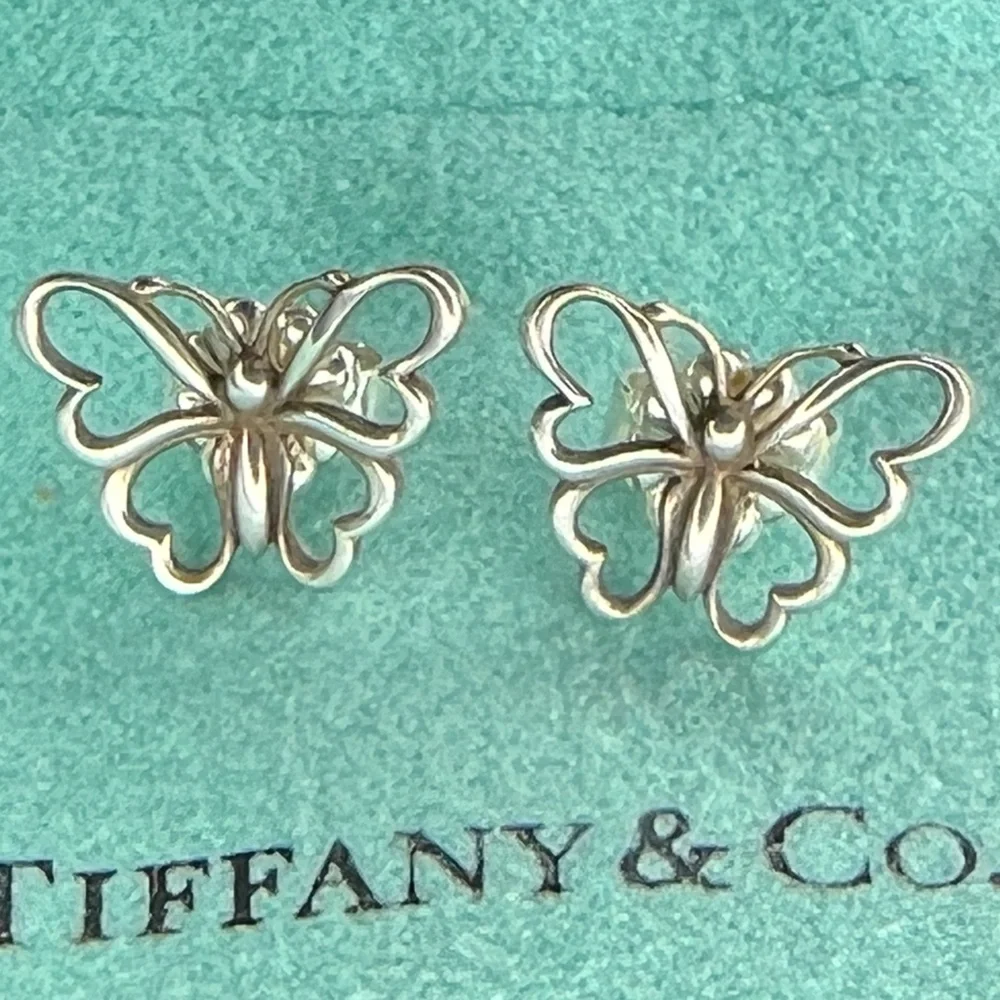 Tiffany & Co Butterfly Earrings Studs Nature Lover Garden Stencil Earrings - Picture 9 of 10